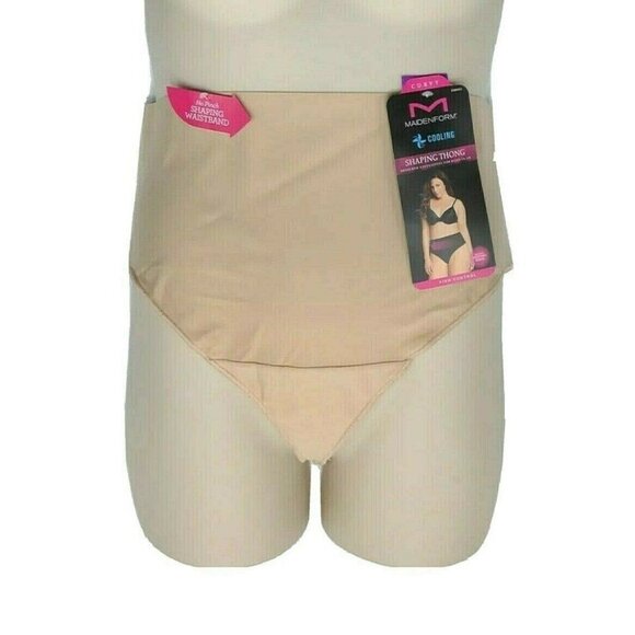 Maidenform Curvy Cooling Shaping Thong Firm Control Beige Plus Size 2X NEW - Picture 3 of 10